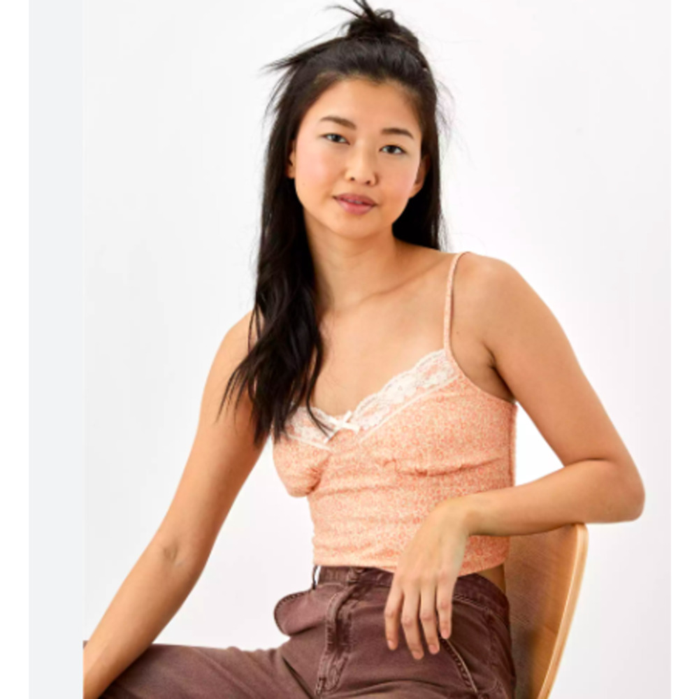 American Eagle Smocked Cropped Sweetheart Cami Top Size Small Peach 100%